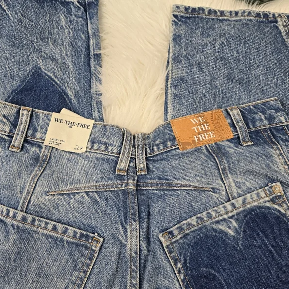 Free People We The Free People Heart Shadow Patch Barrel Good Luck Jeans 27 - Picture 13 of 14